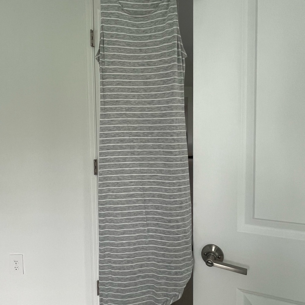 Express Gray and White Striped Tank Maxi Dress